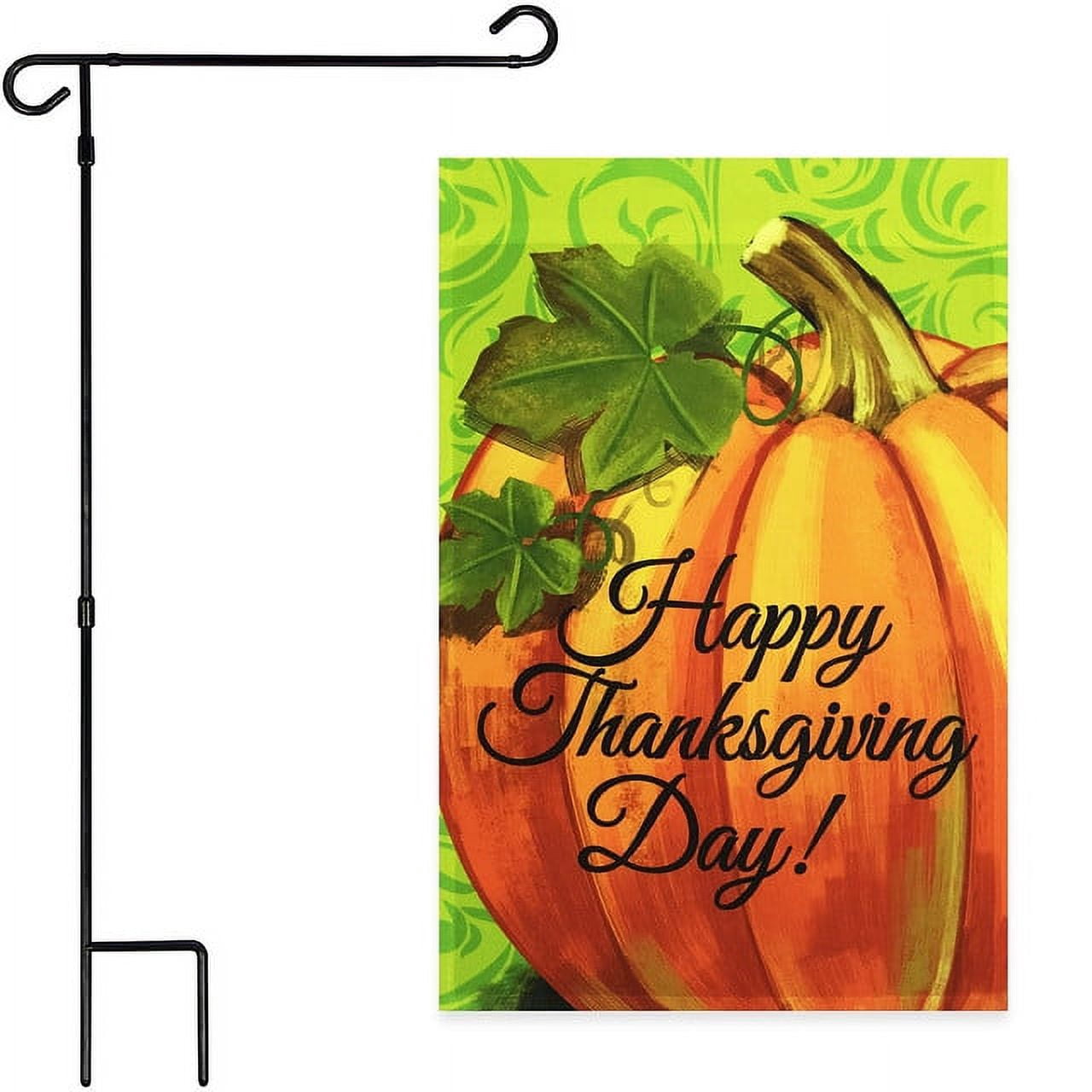 G128 2Sets: 36"x16" Garden Flag Stand Black & 12"x18" Garden Flag Happy Thanksgiving Pumpkin