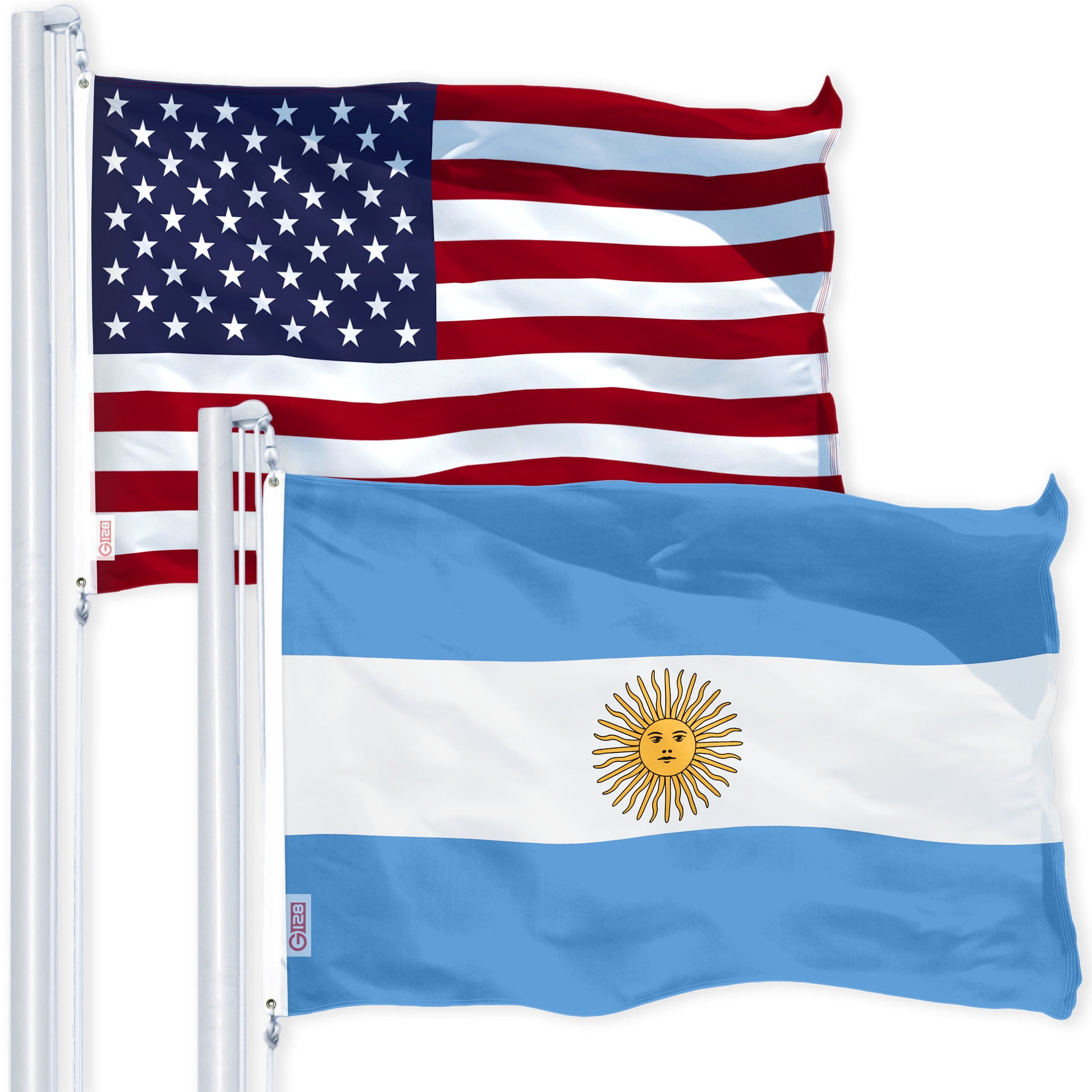 G128 Combo Pack: USA American Flag 3x5 Ft 150D Printed Stars & Argentina (Argentinian) Flag 3x5 Ft 150D Printed