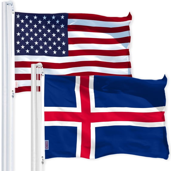 G128 Combo Pack: USA American Flag 3x5 Ft 150D Printed Stars & Iceland (Icelandic) Flag 3x5 Ft 150D Printed