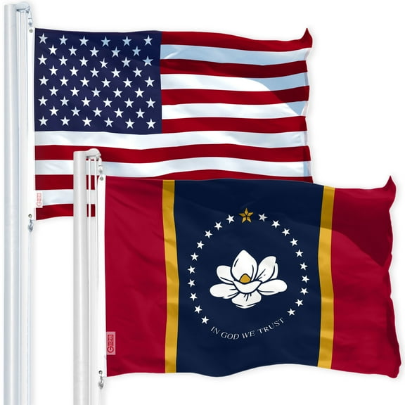 G128 Combo Pack: USA American Flag 3x5 Ft 150D Printed Stars & Mississippi 2020 Version State Flag 3x5 Ft 150D Printed