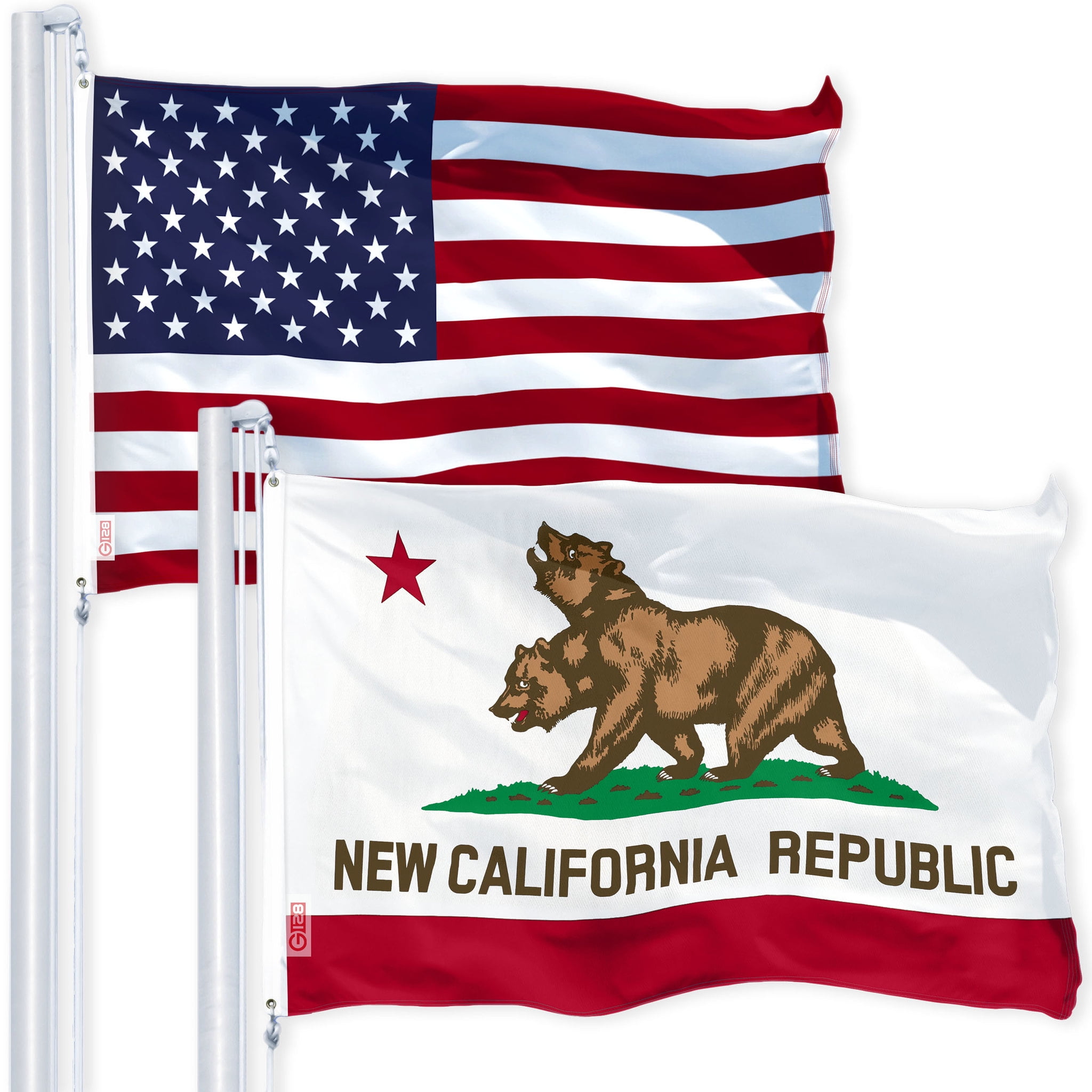 G128 Combo Pack: USA American Flag 3x5 Ft 150D Printed Stars & New California Republic State Flag 3x5 Ft 150D Printed