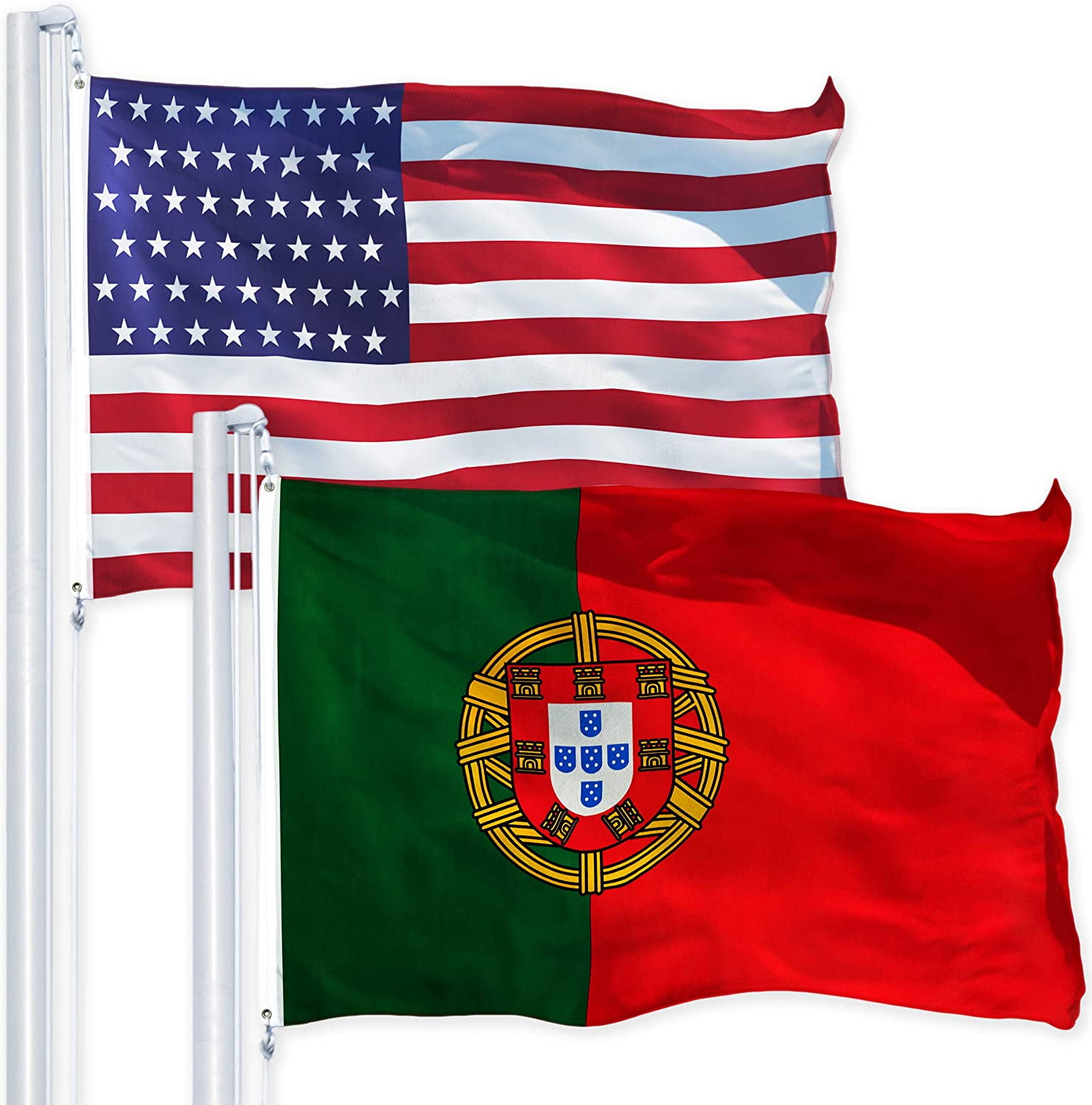 G128 Combo Pack: USA American Flag 3x5 Ft 150D Printed Stars & Portugal (Portugese) Flag 3x5 Ft 150D Printed