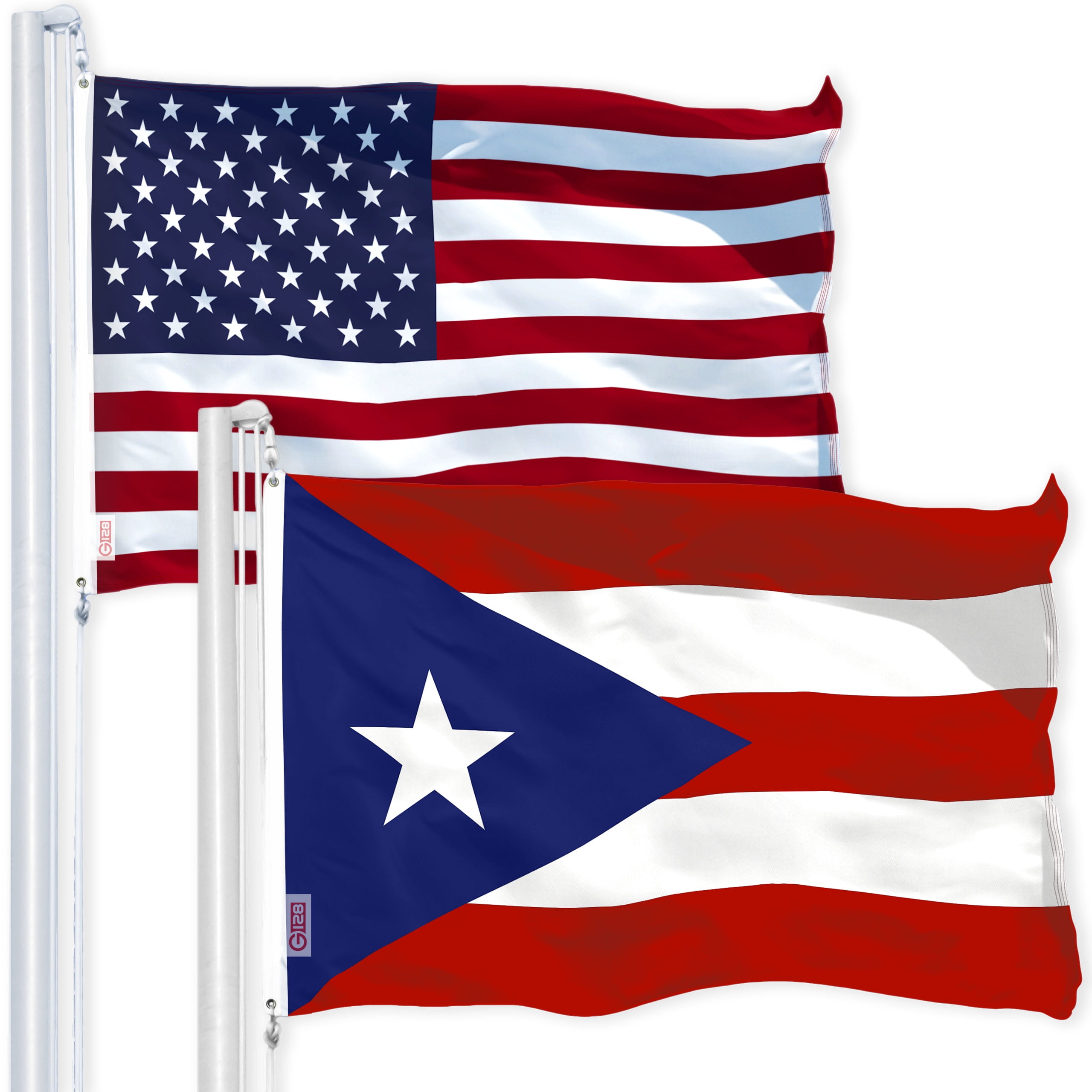 G128 Combo Pack: USA American Flag 3x5 Ft 150D Printed Stars & Puerto Rico Flag 3x5 Ft 150D Printed