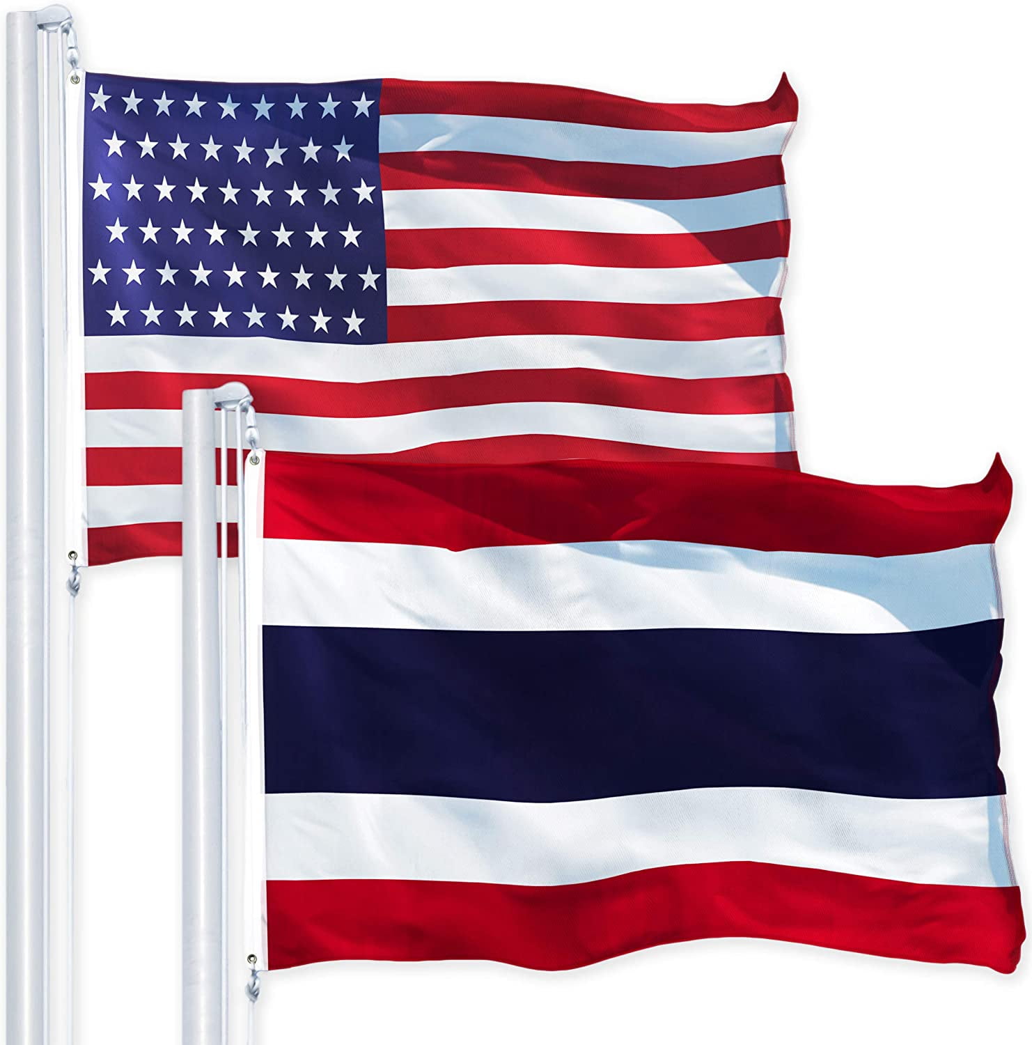 G128 Combo Pack: USA American Flag 3x5 Ft 150D Printed Stars & Thailand (Thai) Flag 3x5 Ft 150D Printed