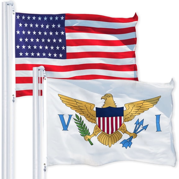 G128 Combo Pack: USA American Flag 3x5 Ft 150D Printed Stars & U.S. Virgin Islands Flag 3x5 Ft 150D Printed