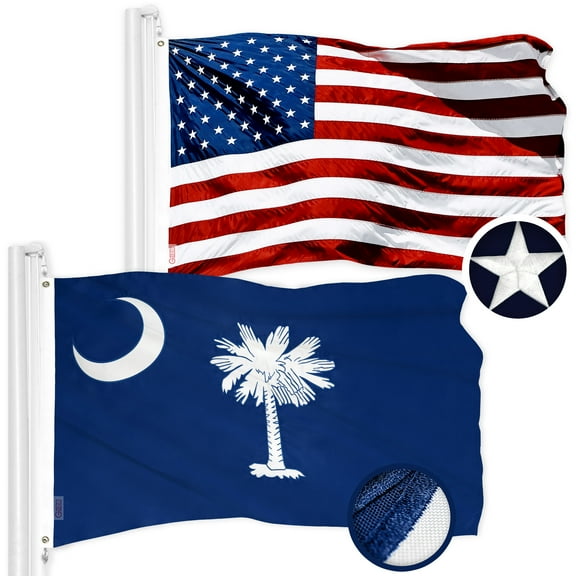 G128 Combo Pack: USA American Flag 3x5 Ft Embroidered Stars & South Carolina State Flag 3x5 Ft Embroidered