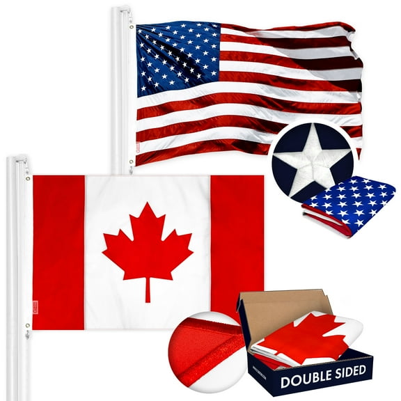G128 Combo Pack: USA American Flag & Canada Canadian Flag 2x3 FT Double Sided Embroidered Indoor/Outdoor, Vibrant Colors, Brass Grommets, Quality Polyester