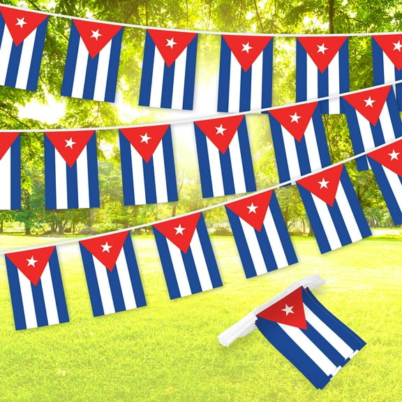 G128 Cuba Cuban Bunting Banner | Flag 8.2 x 5.5 Inch, Full String 33 Feet | Printed 150D Polyester, Decorations For Bar, School, Festival Events Celebration