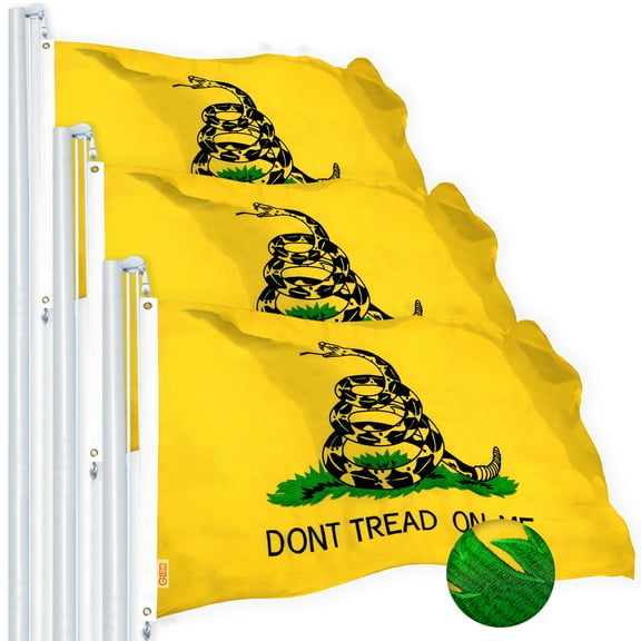 G128 Dont Tread on Me (Gadsden) Flag 2.5x4 feet 3-Pack Heavy Duty Spun Polyester 220GSM Embroidered  Tough, Durable, Indoor/Outdoor, Vibrant Colors, Brass Grommets