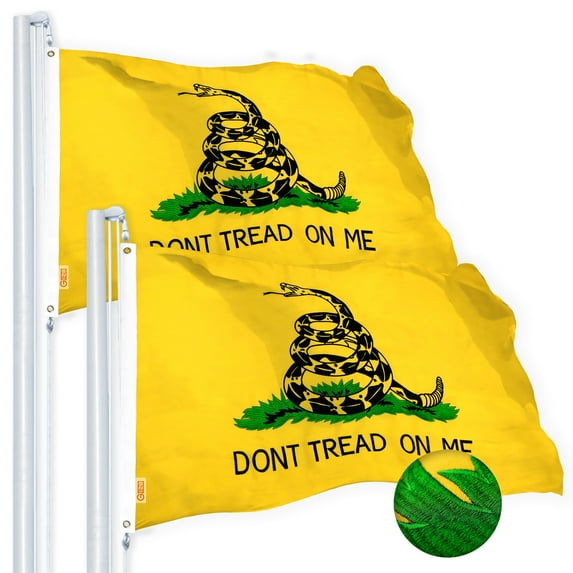 G128 Dont Tread on Me (Gadsden) Flag 2x3 feet 2-Pack Heavy Duty Spun Polyester 220GSM Embroidered – Tough, Durable, Indoor/Outdoor, Vibrant Colors, Brass Grommets