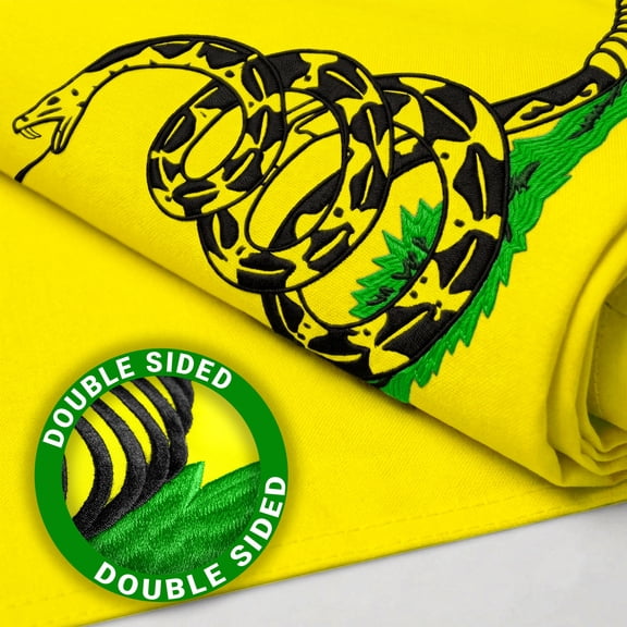 Heavy Duty Double Sided Embroidered Dont Tread on Me Gadsden Flag 3x5 ft Indoor/Outdoor, Brass Grommets by G128