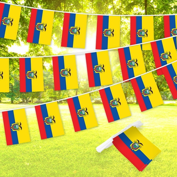 G128 Ecuador Ecuadorian Bunting Banner | Flag 8.2 x 5.5 Inch, Full String 33 Feet | Printed 150D Polyester, Decorations For Bar, School, Festival Events Celebration