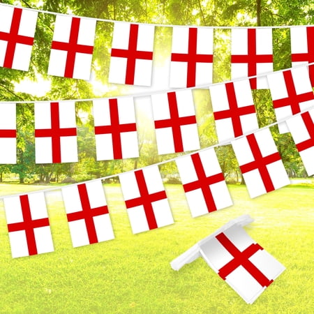 G128 England Buntings Flag 8.2 x 5.5 In English Banner, 33 ft String Printed 150D Polyester, School, Festival, Sports