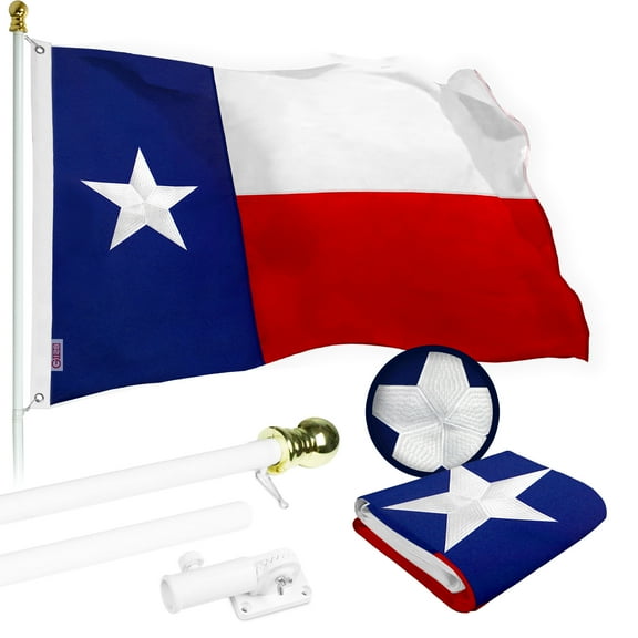 G128 Flag Pole 5 FT Silver Tangle Free & Texas Flag 2.5x4 FT Combo Embroidered Spun Polyester