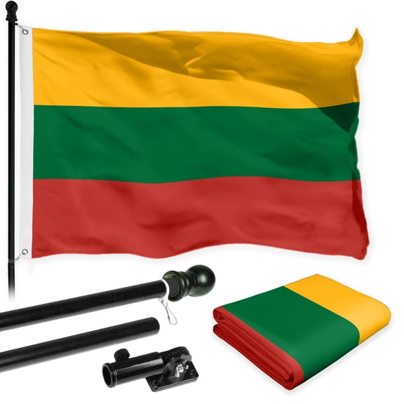 G128 Flag Pole 6FT Black Tangle Free & Lithuania Lithuanian Flag 3x5FT Combo Printed 150D Polyester