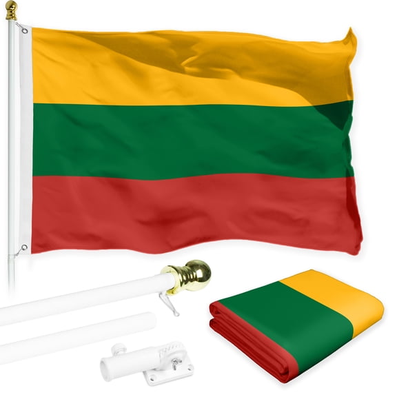 G128 Flag Pole 6FT White Tangle Free & Lithuania Lithuanian Flag 3x5FT Combo Printed 150D Polyester
