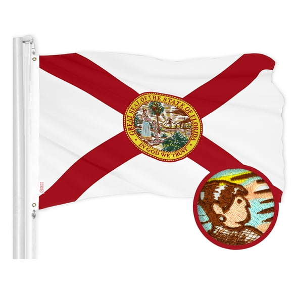 G128 Florida FL State Flag | 2.5x4 Ft | ToughWeave Series Embroidered 210D Polyester | Embroidered Design, Indoor/Outdoor, Vibrant Colors, Brass Grommets