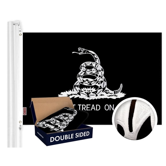 G128 Gadsden Don't Tread On Me Black/White Flag | 3x5 Ft | Double ToughWeave Series Double Sided Embroidered 210D Polyester | Historical Flag, Embroidered Design, Brass Grommets, Heavy Duty, 2-ply