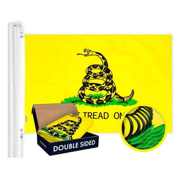 G128 Gadsden Don't Tread On Me Flag | 20x30 In | Double ToughWeave Series Double Sided Embroidered 210D Poly | Historical Flag, Embroidered Design, Indoor/Outdoor, Brass Grommets, Heavy Duty, 3-ply