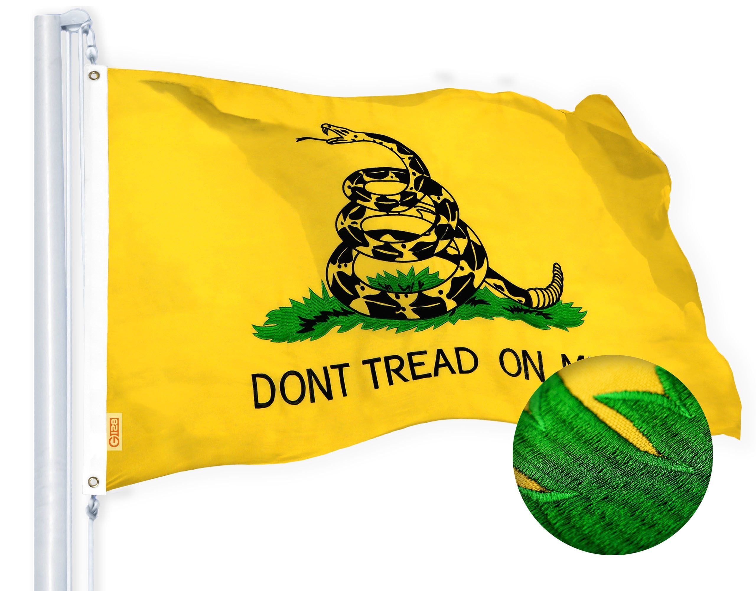 G128 Gadsden Don't Tread On Me Flag 3x5 ft Heavy Duty 220gsm Tough Spun Polyester Embroidered with Brass Grommets for Indoor or Outdoor Use