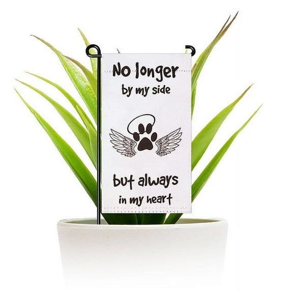 G128 Double-Sided Mini Garden Flag & Stand, No Longer by My Side Cat & Dog Memorial, 4"x8", 2-Piece