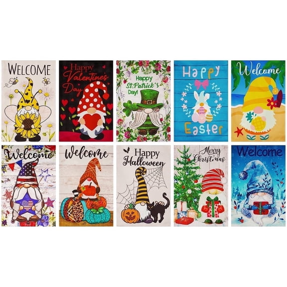 G128 Garden Flags Set of 10 Double Sided 12"x18" Seasonal Holiday Outdoor Blockout Fabric
