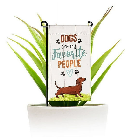 G128 Double-Sided Mini Garden Flag & Stand, Dogs are My Favorite People, 4"x8", 2-Piece Set