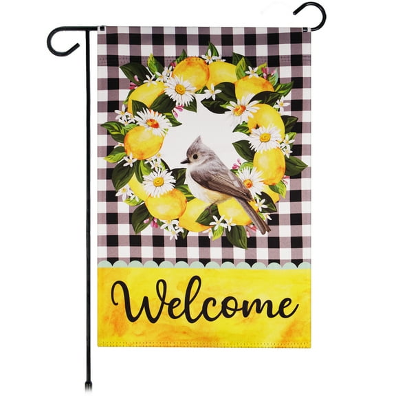 G128 Garden Flag Welcome Bird with Fruit Wreath 12"x18"