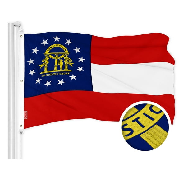 G128 Georgia GA State Flag | 6x10 Ft | ToughWeave Series Embroidered 600D Polyester | Embroidered Design, Indoor/Outdoor, Brass Grommets