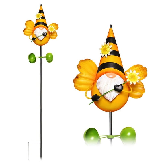 G128 48" Gnome Bee Wind Spinner Stake Outdoor Garden Patio Backyard Decor