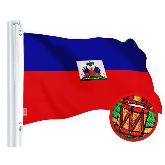 G128 Haiti Haitian Flag | 2x3 Ft | StormFlyer Series Embroidered 220GSM Spun Polyester | Country Flag, Embroidered Design, Indoor/Outdoor, Brass Grommets, Heavy Duty, All Weather