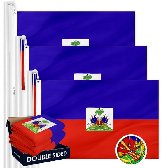 G128 Haiti Haitian Flag 3x5 Ft 2-Pack Double Sided Embroidered 210D Indoor/Outdoor, Brass Grommets, Heavy Duty Polyester
