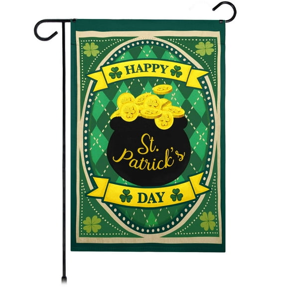 G128 Happy St. Patricks Day Pot Gold Garden Flag 12x18 In Double Sided St. Patrick's Day Yard Garden Lawn Decoration