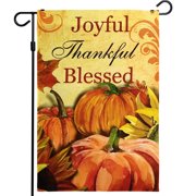 G128 Thanksgiving Garden Flag 12x18" Thankful Design Burlap Polyester Seasonal Autumn Outdoor Decor