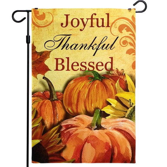 G128 Thanksgiving Garden Flag 12x18" Thankful Design Burlap Polyester Seasonal Autumn Outdoor Decor