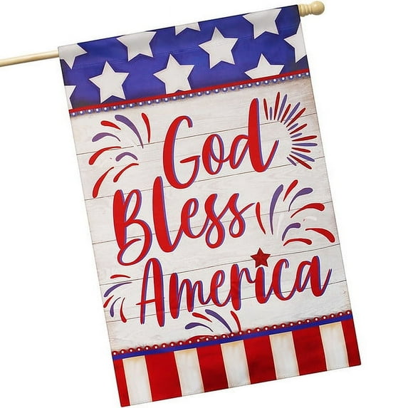 G128 House Flag Patriotic Decoration God Bless America USA Flag Accent 28"x40"