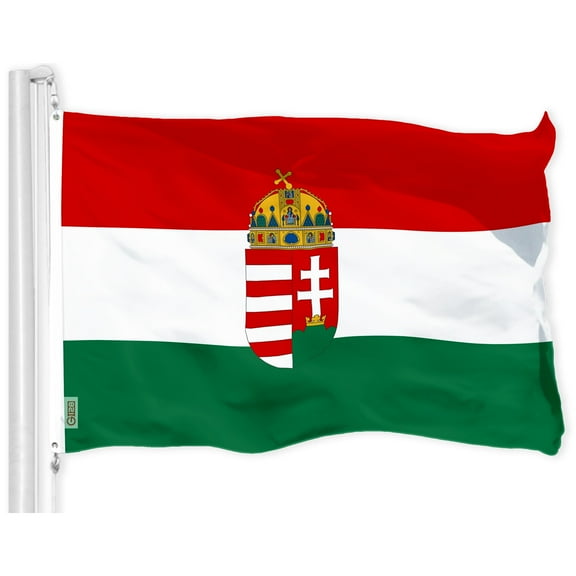 G128 Hungary Coat of Arms Flag | 3x5 Ft | LiteWeave Pro Series Printed 300D Polyester | Country Flag, Indoor/Outdoor, Vibrant Colors, Brass Grommets