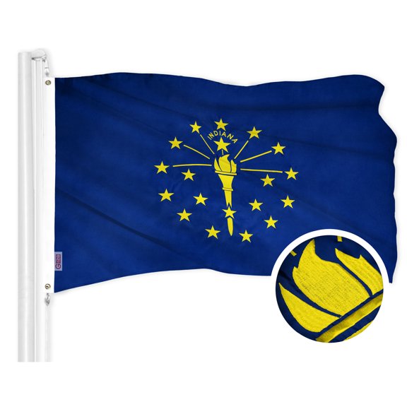 G128 Indiana State Flag | 2x3 Ft | ToughWeave Series Embroidered 300D Polyester | Embroidered Design, Indoor/Outdoor, Brass Grommets
