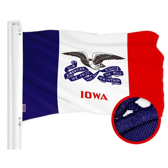 G128 Iowa Deluxe State Flag | 3x5 Ft | ToughWeave Series Embroidered 300D Polyester | Embroidered Design, Indoor/Outdoor, Brass Grommets