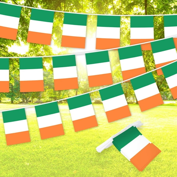 G128-8.2" x 5.5" Ireland Irish Bunting Banner Flag, 33 ft Full String Printed 150D Polyester
