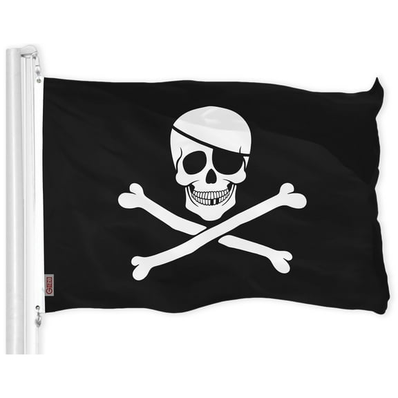 G128 - Jolly Roger Pirate Flag (Bones) 3x5 FT Printed Brass Grommets 150D Polyester Indoor/Outdoor - Much Thicker More Durable Than 100D 75D Polyester