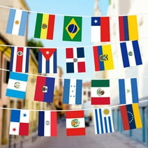 G128 Latin America 20 Countries Bunting Banner | Flag 12 x 18 Inch, Full String 30 Feet | Printed 150D Polyester, Decorations For Bar, School, Festival Events Celebration