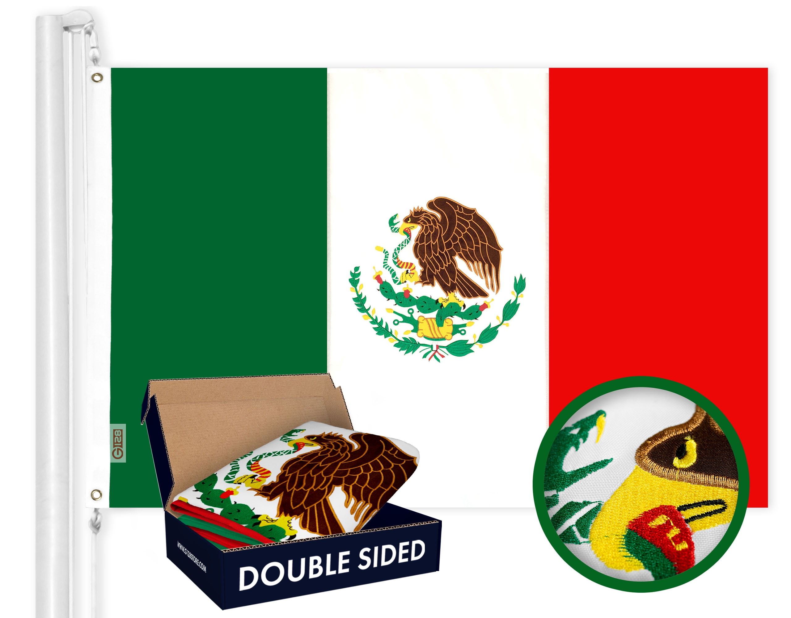 G128 - 3x5ft Heavy Duty Double Sided Embroidered Mexican Flag with ...