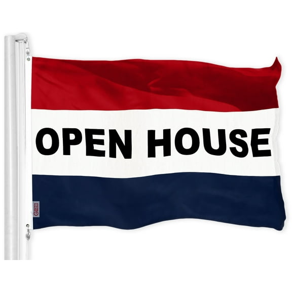G128 Open House Sign Flag 3x5 FT 150D Printed | 3x5 feet | Printed 150D Indoor/Outdoor, Vibrant Colors, Brass Grommets, Quality Polyester, Much Thicker More Durable Than 100D 75D Polyester