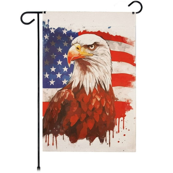 G128 Patriotic Bald Eagle Garden Flag 12x18 In Double Sided Independence Day Yard Garden Lawn Decoration