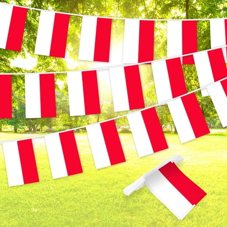 G128 Poland Polish Bunting Banner | Flag 8.2 x 5.5 Inch, Full String 33 Feet | Printed 150D Polyester, Decorations For Bar, School, Festival Events Celebration