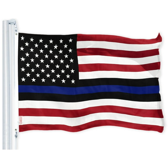 G128 Police Blue Lives Matter Flag 150D Quality Polyester 3x5 ft Printed Brass Grommets Flag Indoor/Outdoor - Much Thicker and More Durable than 100D and 75D Polyester (Red Blue Black Line)