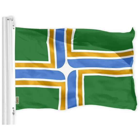 G128  Portland City Flag | 3x5 feet | Printed 150D Quality Polyester  Indoor/Outdoor, Vibrant Colors, Brass Grommets, Much Thicker More Durable than 100D 75D Polyester, Portland OR Oregon Flag