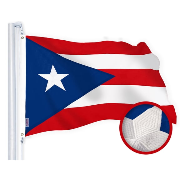 G128 Puerto Rico Puerto Rican Flag | 1x1.5 Ft | StormFlyer Series Embroidered 220GSM Spun Polyester | Embroidered Design, Indoor/Outdoor, Brass Grommets, Heavy Duty, All Weather
