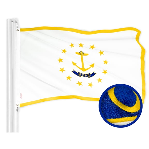 G128 Rhode Island State Flag | 2x3 Ft | ToughWeave Series Embroidered 300D Polyester | Embroidered Design, Indoor/Outdoor, Brass Grommets